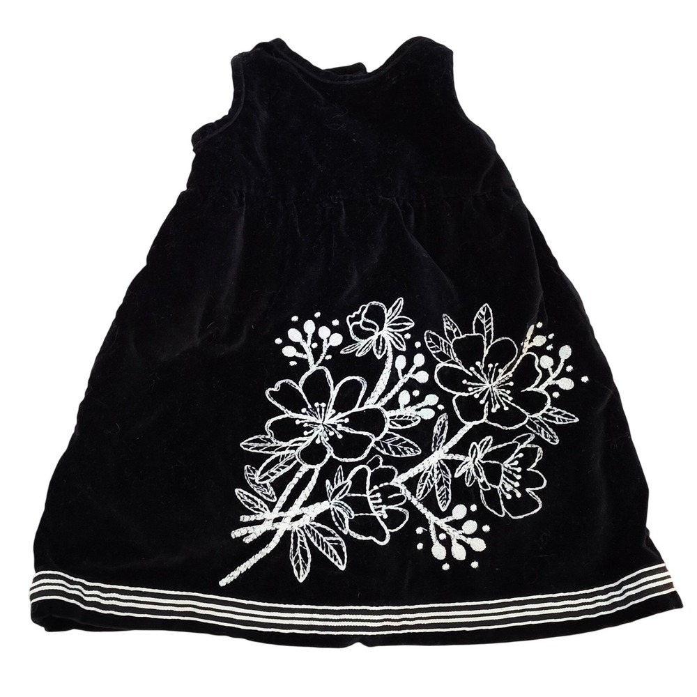 Old Navy Girls Black Velvet Floral Embroidered Dress 18-24‎ Months Holiday Party